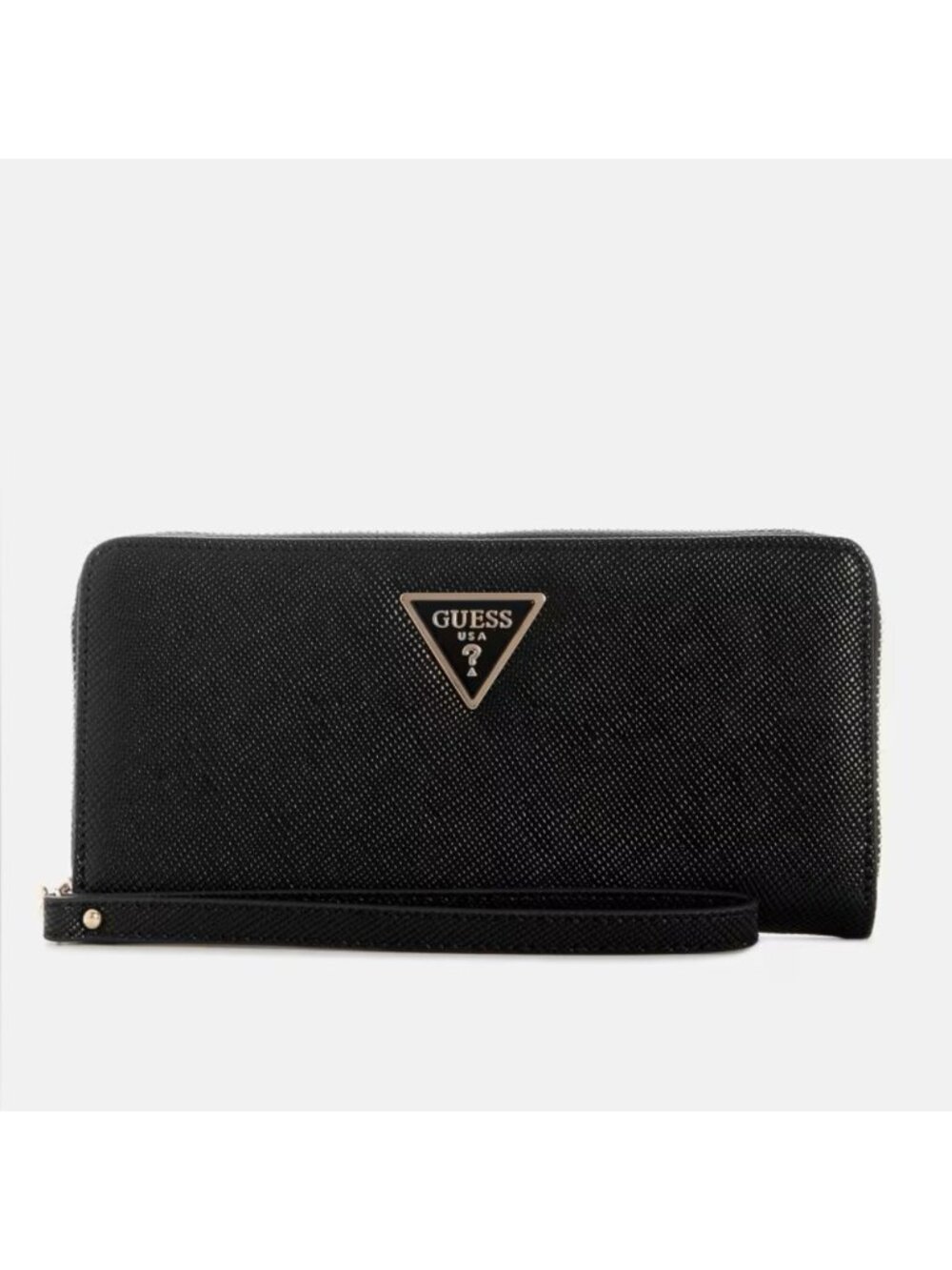 Guess Laurel II Large Zip Around Black Textured Wristlet Wallet